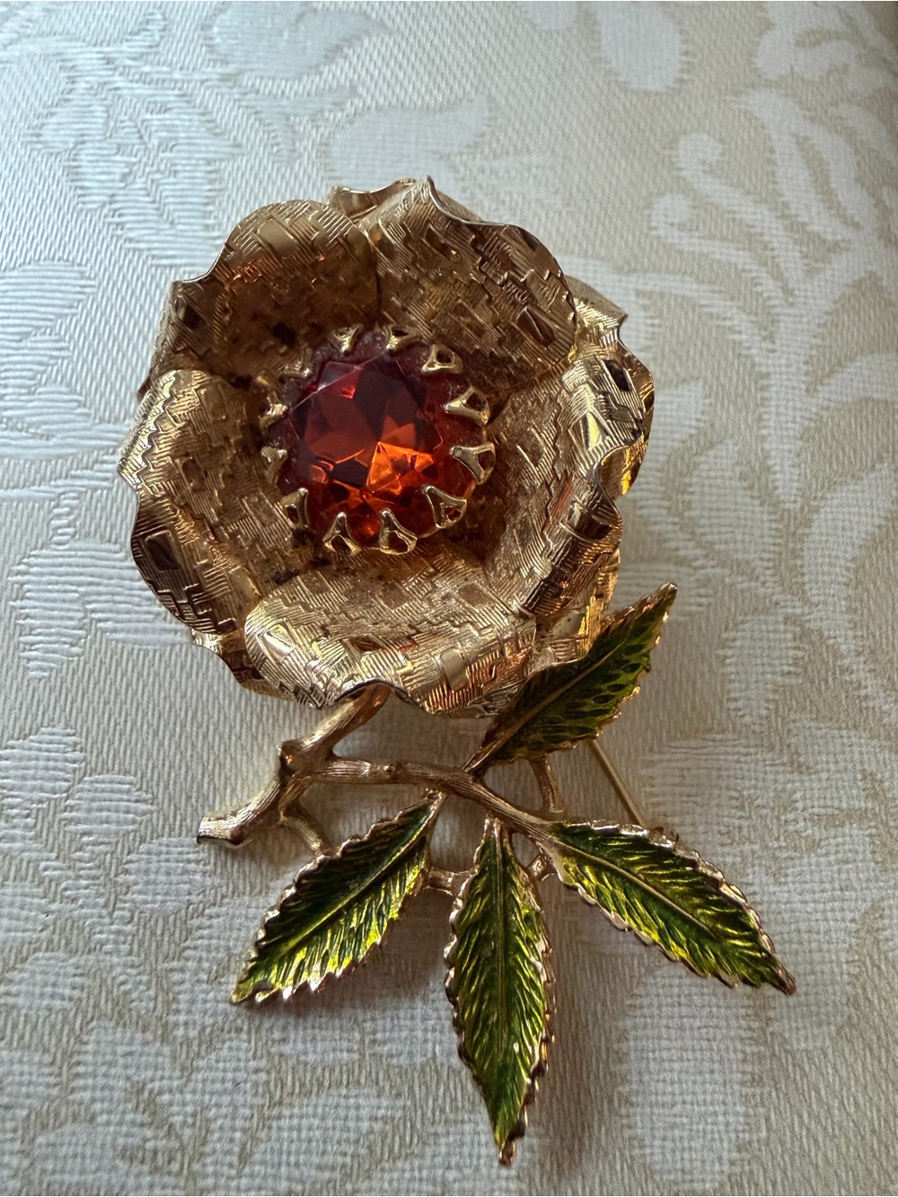 Vtg Sarah Coventry "Ember Flower" Brooch, Gold Tone Topaz Glass - Picture 2 of 3